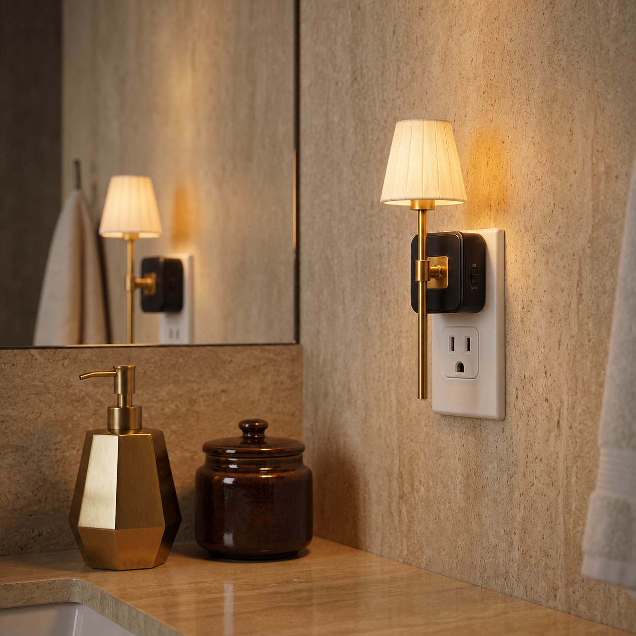 ORADO Vintage Pleated Plug-In Wall Sconce – Dimmable Night Light with Sensor