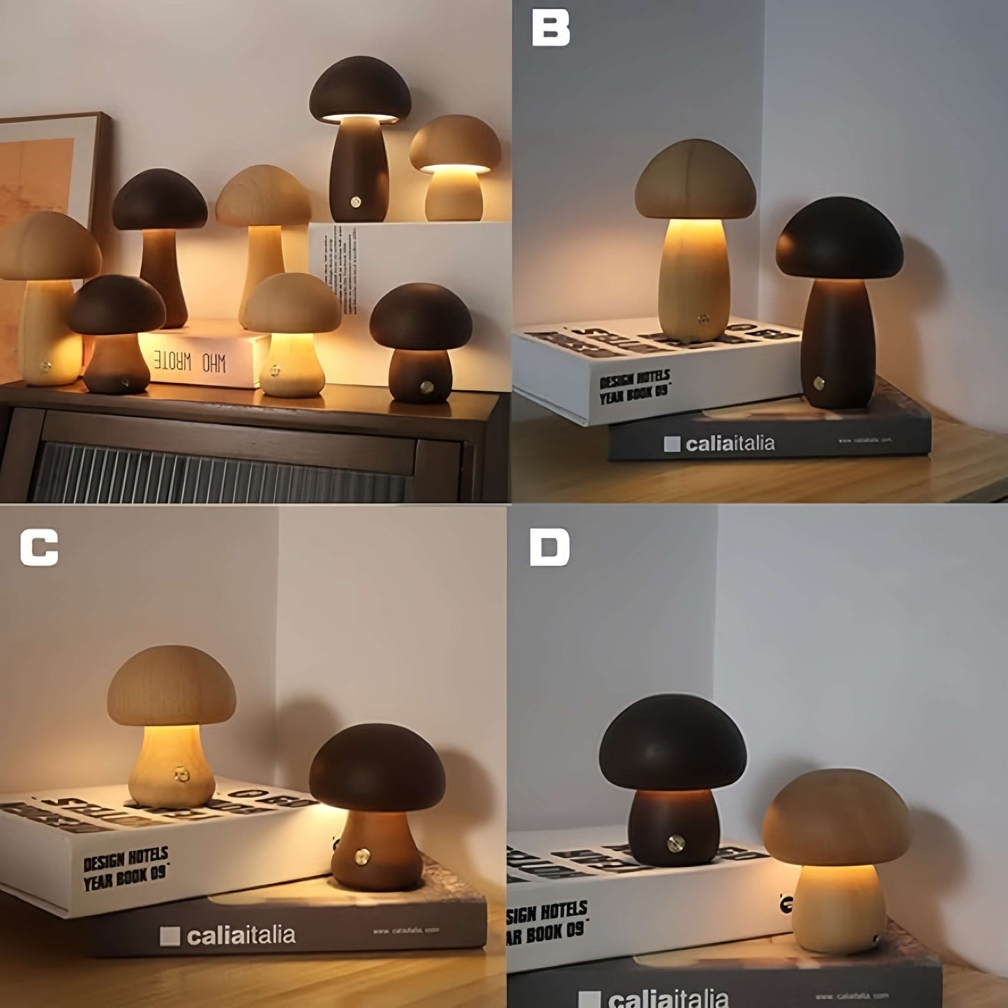 ORADO USB Wood Lamp Mushroom Shape Night Light Multicolor Night Lamp Ambient Lighting