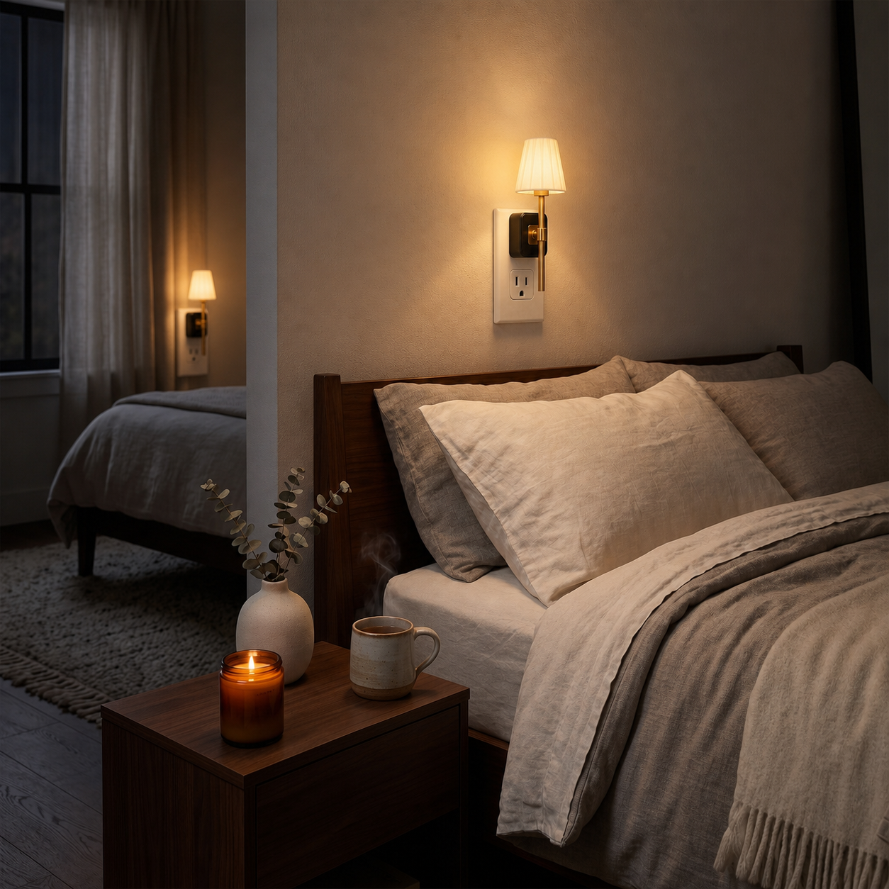 ORADO Vintage Pleated Plug-In Wall Sconce – Dimmable Night Light with Sensor