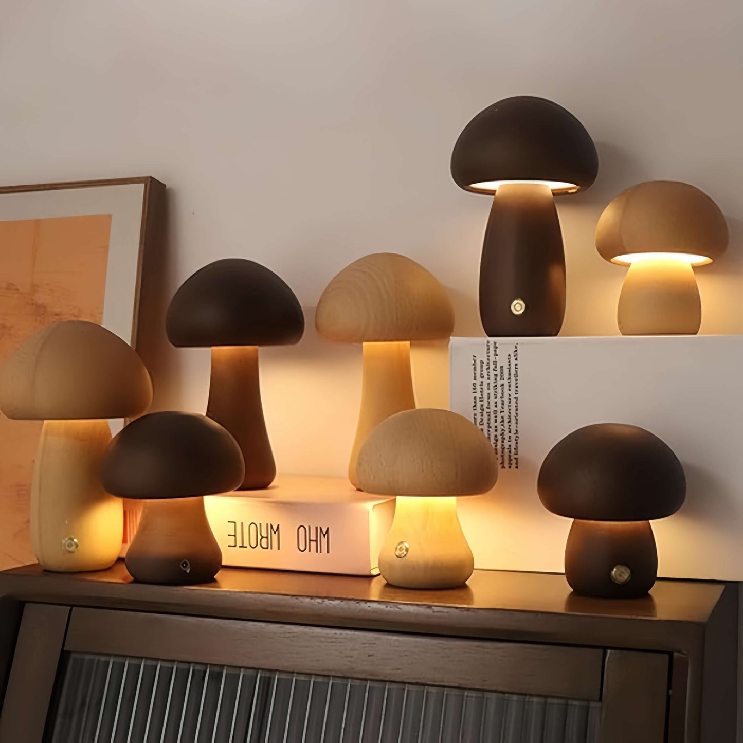 ORADO USB Wood Lamp Mushroom Shape Night Light Multicolor Night Lamp Ambient Lighting