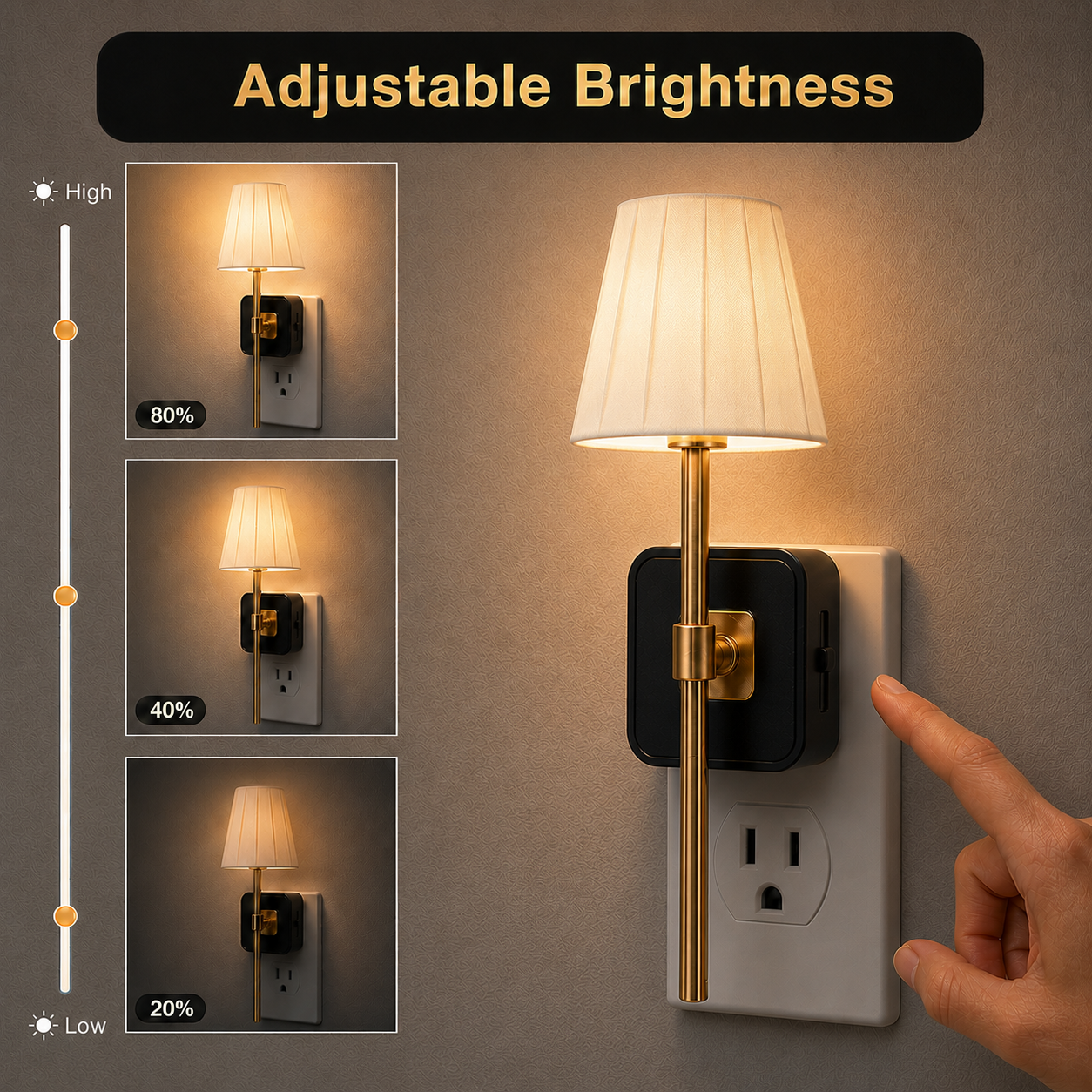 ORADO Vintage Pleated Plug-In Wall Sconce – Dimmable Night Light with Sensor