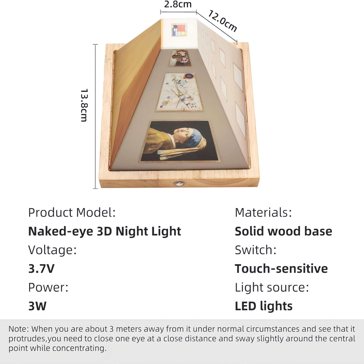 3D diorama lamp dimension diagram and wooden-frame construction details