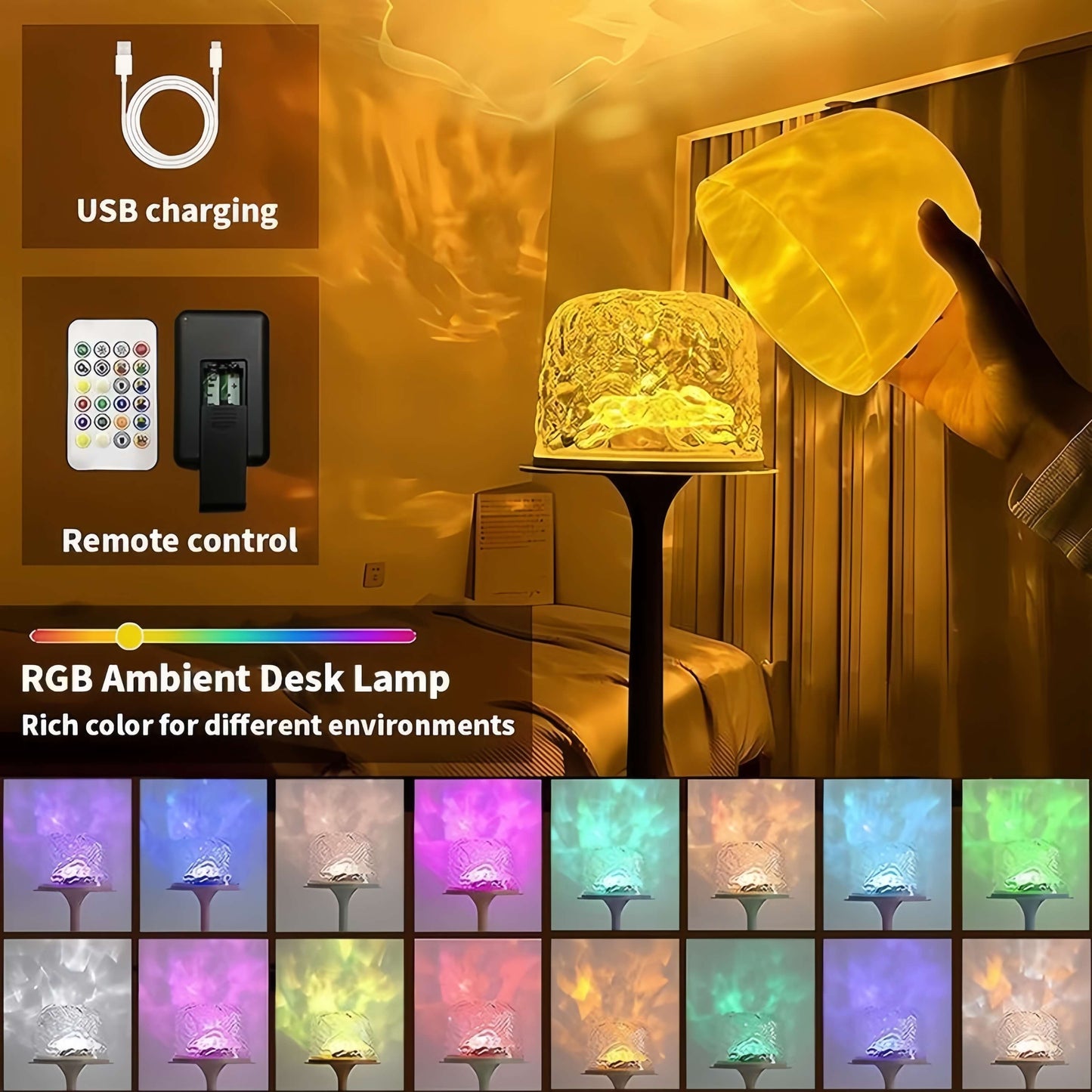 ORADO Aurora/Ocean Wave/Water Ripple Desk Lamp 16-Color Ambient Table Lamp with Control.
