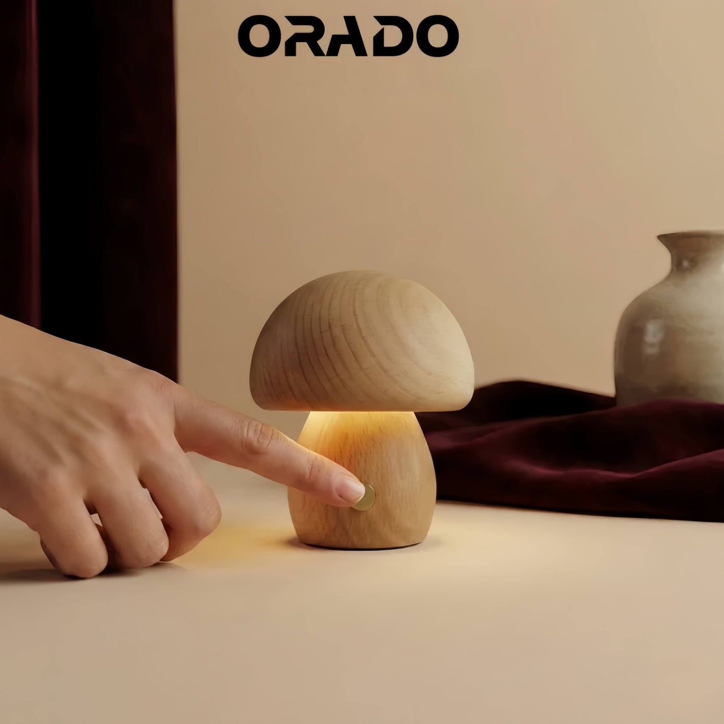 Mushroom Solid Wood Table Lamp