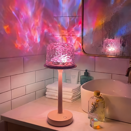 Dual-light water ripple table lamp with colorful water-wave light on a wall